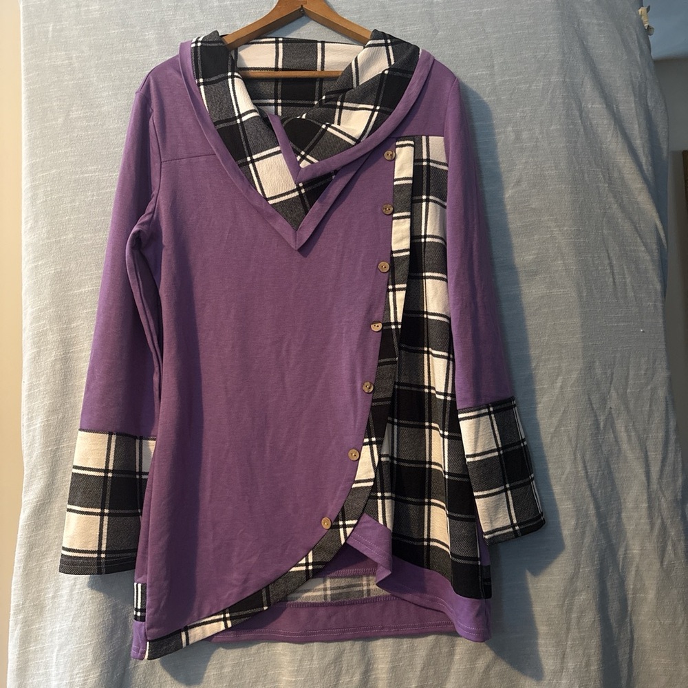 Dressfo Cowl/Layer Neckline Top Pullover Long Sleeve Purple Women’s Sz XXL NWOT